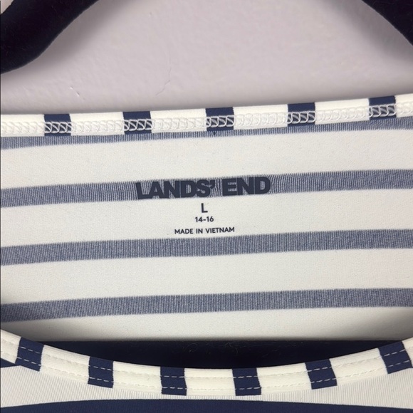 Lands' End UPF 50 Long Sleeve Relaxed Rash Guard White/Deep Sea Stripe Size L - Picture 3 of 9